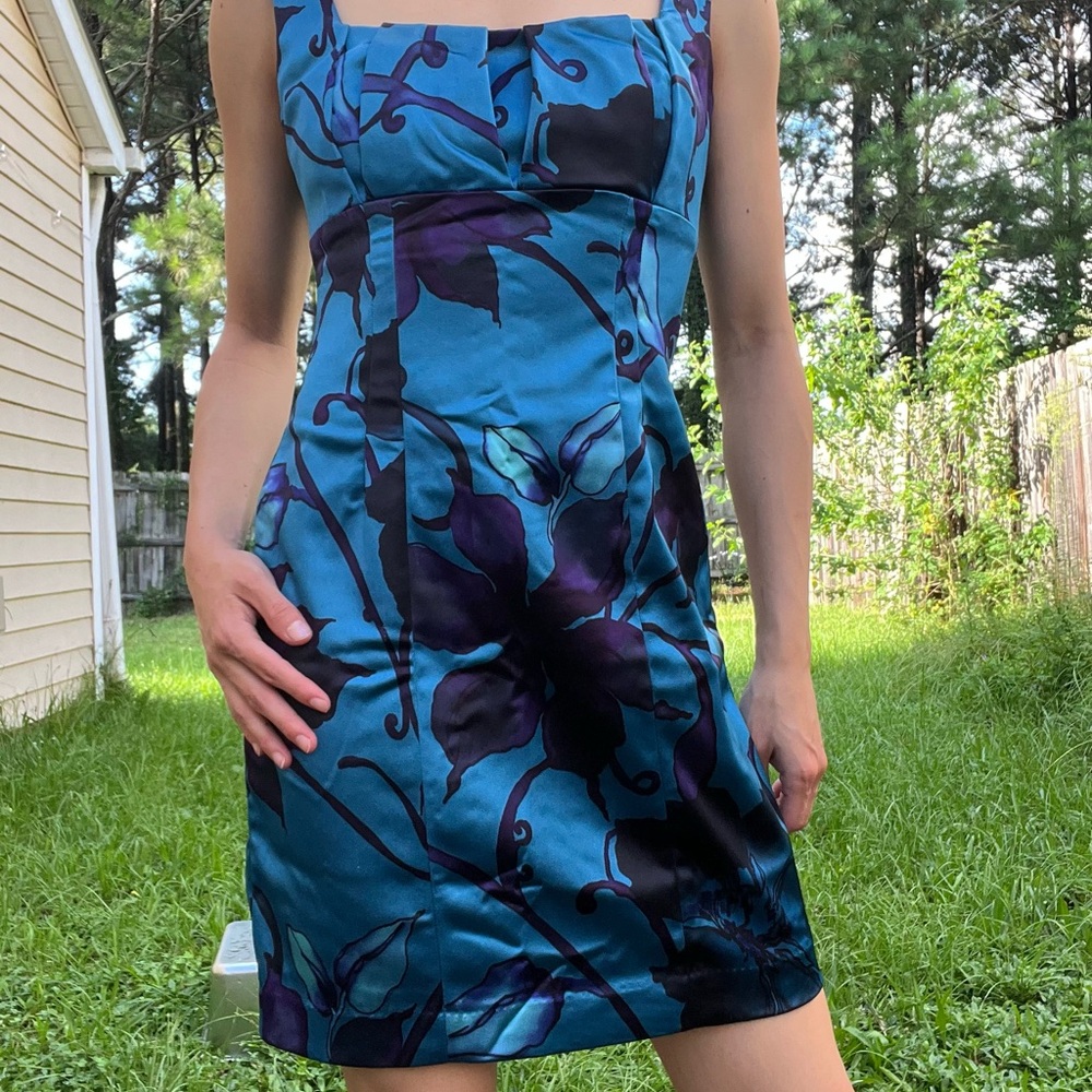 David Meister Teal and Purple Mini Dress